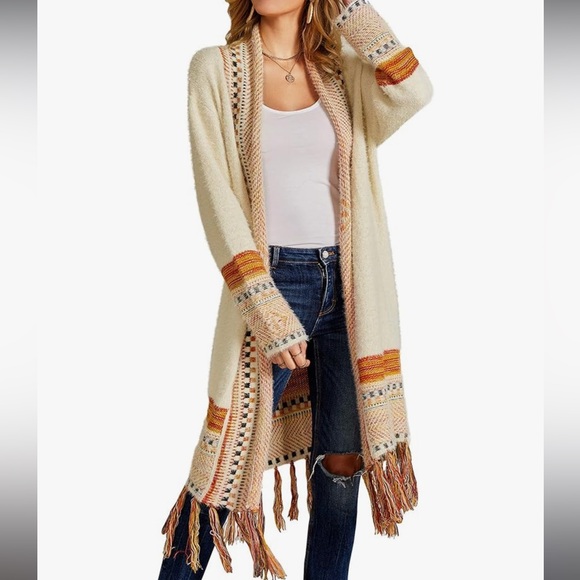 Women's Cream and Orange Knit Cardigan - Picture 1 of 9